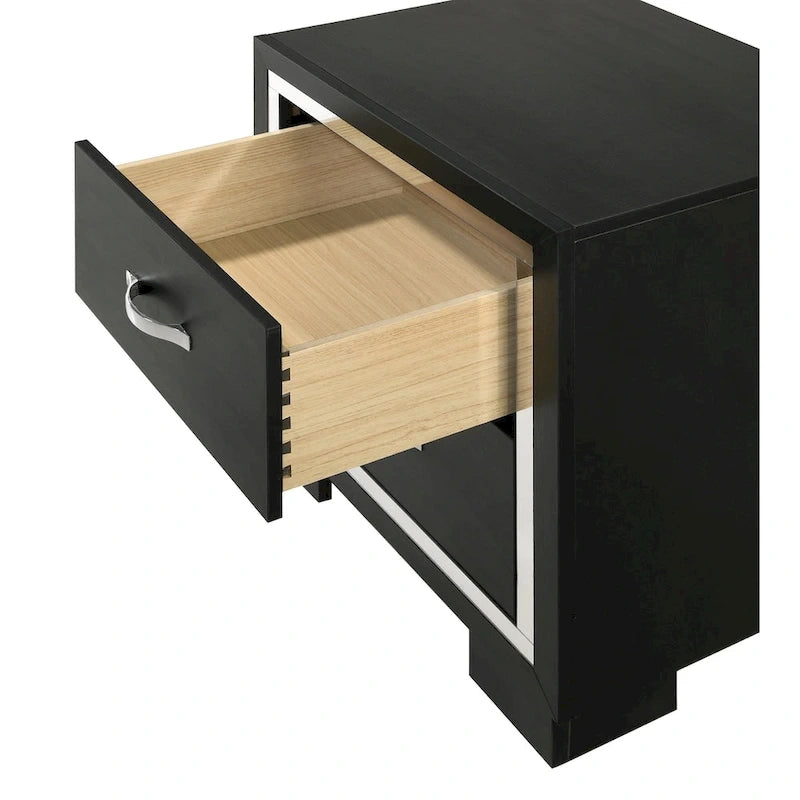 Juego de dormitorio Pedro de 3 piezas con panel tapizado en terciopelo negro