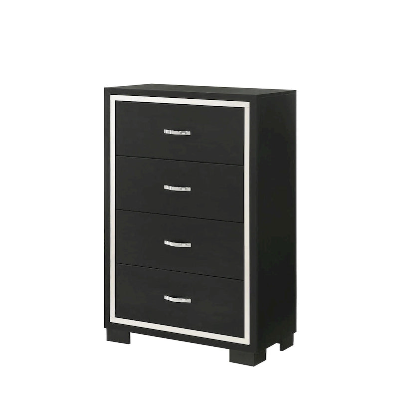 Juego de dormitorio Pedro de 3 piezas con panel tapizado en terciopelo negro