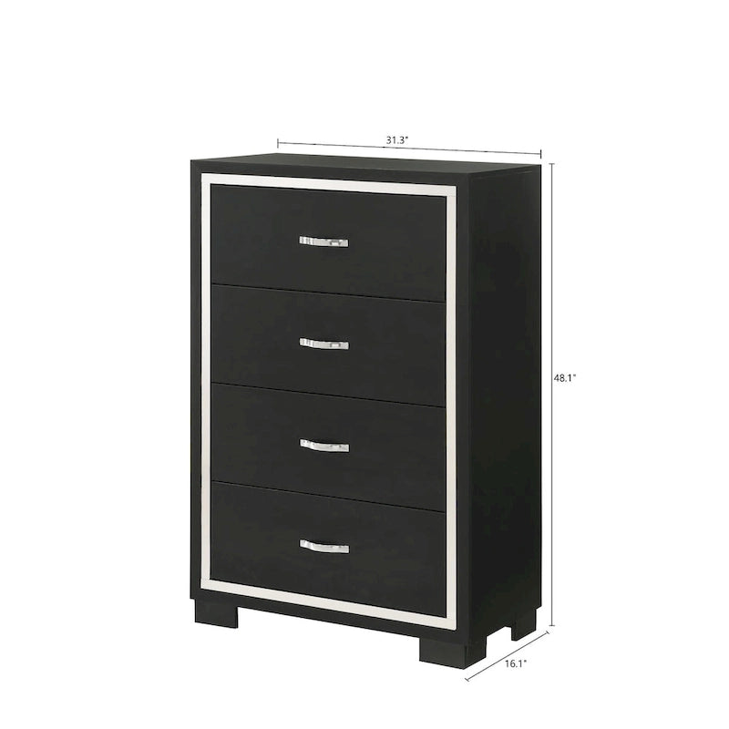Juego de dormitorio Pedro de 3 piezas con panel tapizado en terciopelo negro