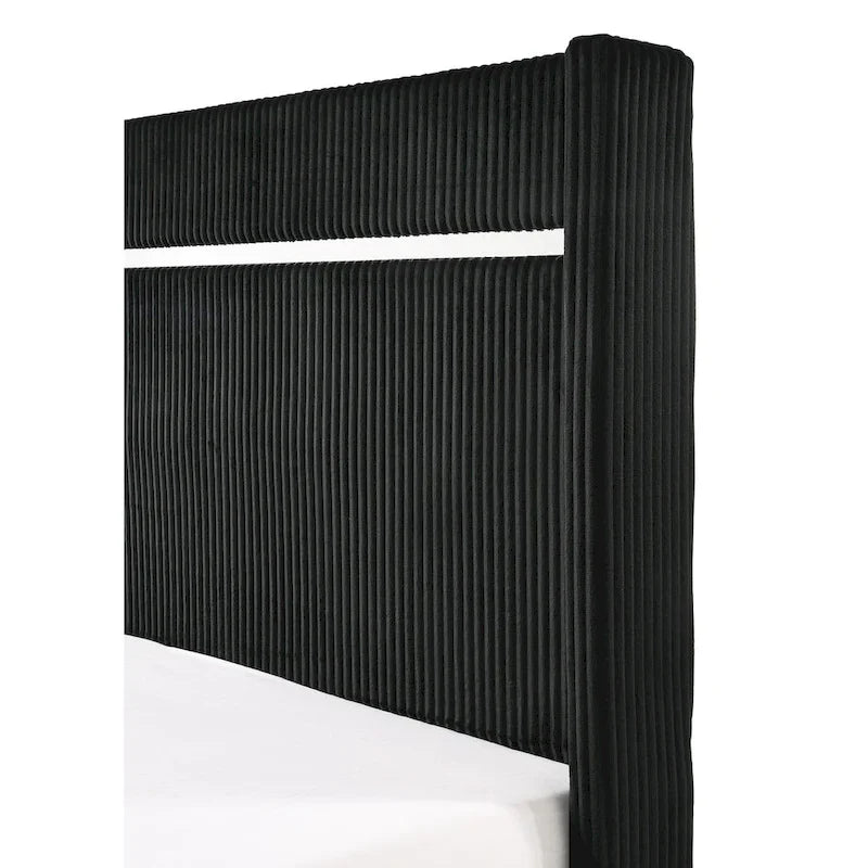 Juego de dormitorio Pedro de 3 piezas con panel tapizado en terciopelo negro