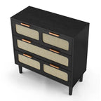 Cómoda de mimbre de 3 cajones, madera natural/negro, 1 persona