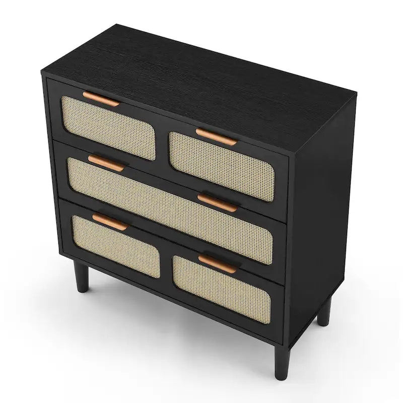 Cómoda de mimbre de 3 cajones, madera natural/negro, 1 persona