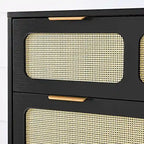 Cómoda de mimbre de 3 cajones, madera natural/negro, 1 persona