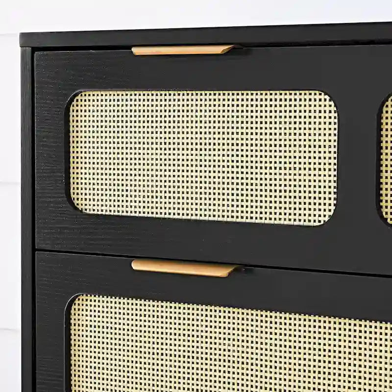 Cómoda de mimbre de 3 cajones, madera natural/negro, 1 persona