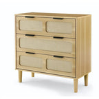 Cómoda de mimbre de 3 cajones, madera natural/negro, 1 persona