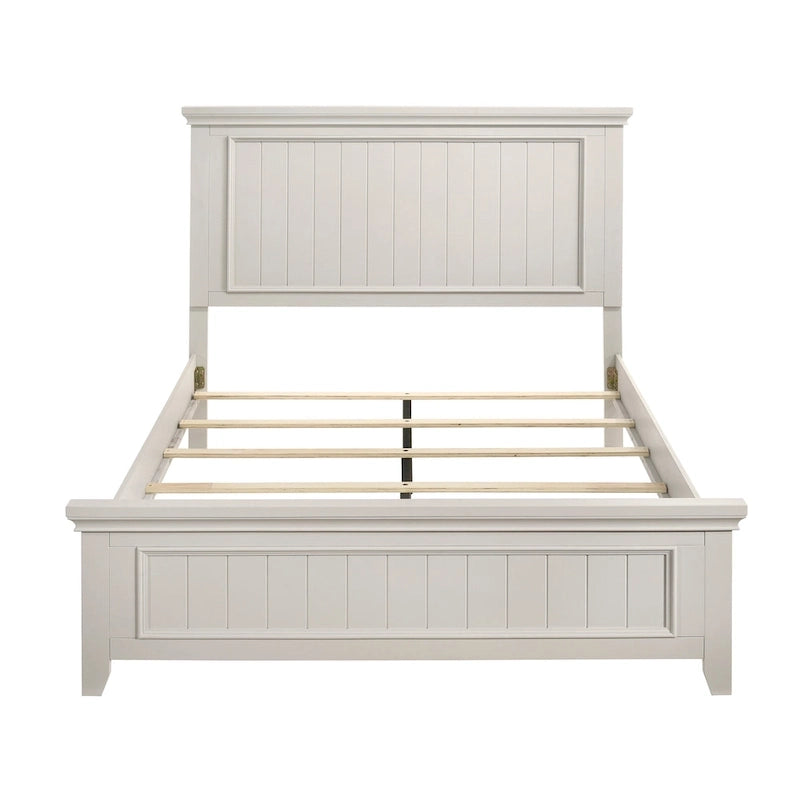 Juego de dormitorio de 3 piezas con acabado blanco clásico: cama y dos mesitas de noche