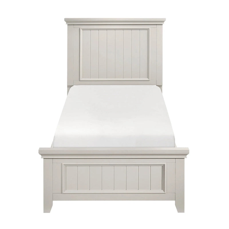 Juego de dormitorio de 3 piezas con acabado blanco clásico: cama y dos mesitas de noche