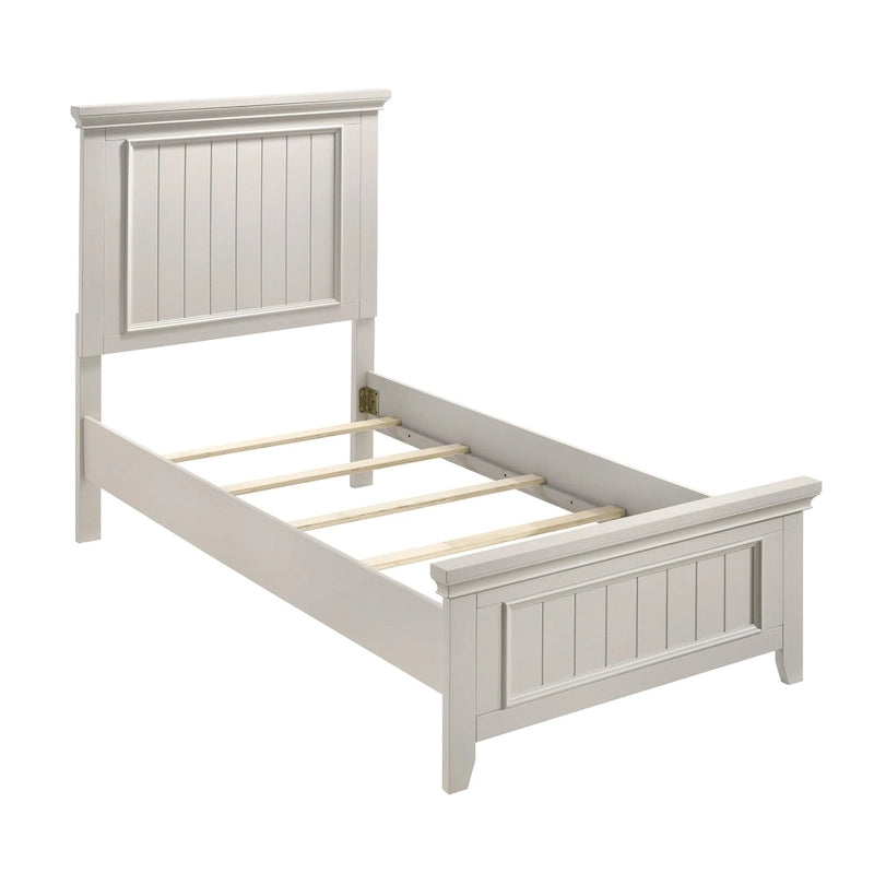 Juego de dormitorio de 3 piezas con acabado blanco clásico: cama y dos mesitas de noche