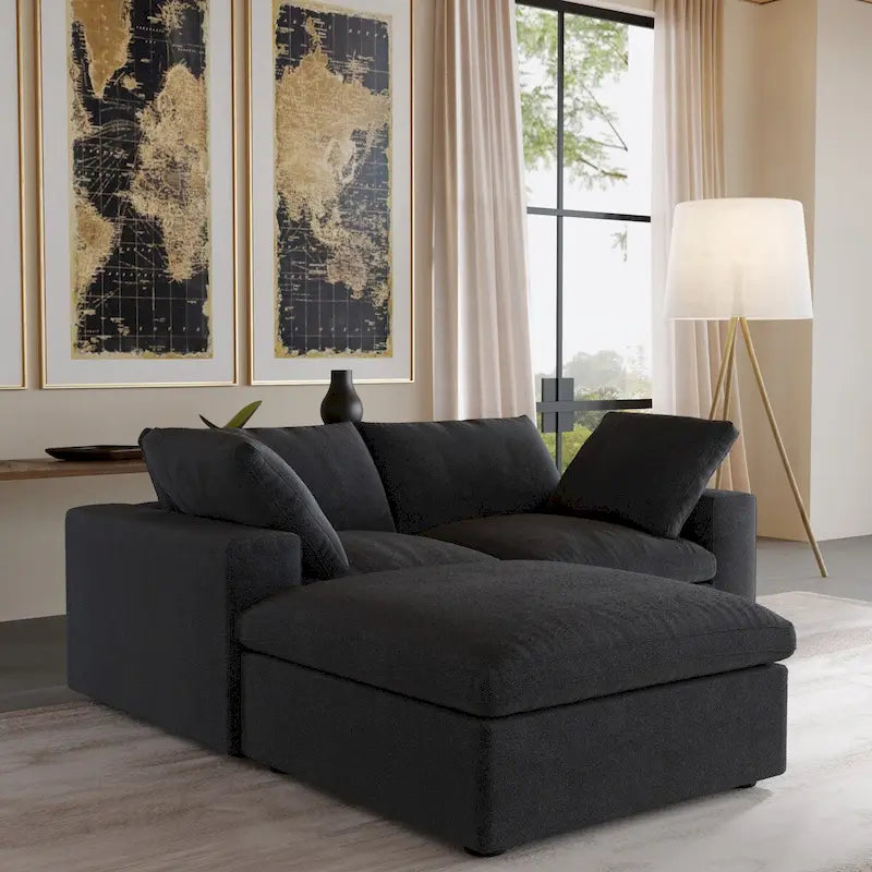 Sofá seccional modular en forma de L negro / caqui / gris / blanco con otomana de almacenamiento, 2 plazas