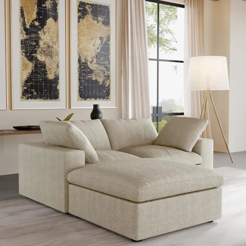Sofá seccional modular en forma de L negro / caqui / gris / blanco con otomana de almacenamiento, 2 plazas