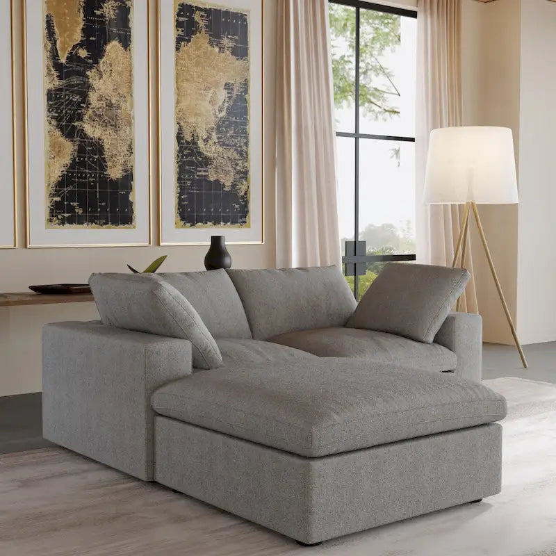 Sofá seccional modular en forma de L negro / caqui / gris / blanco con otomana de almacenamiento, 2 plazas