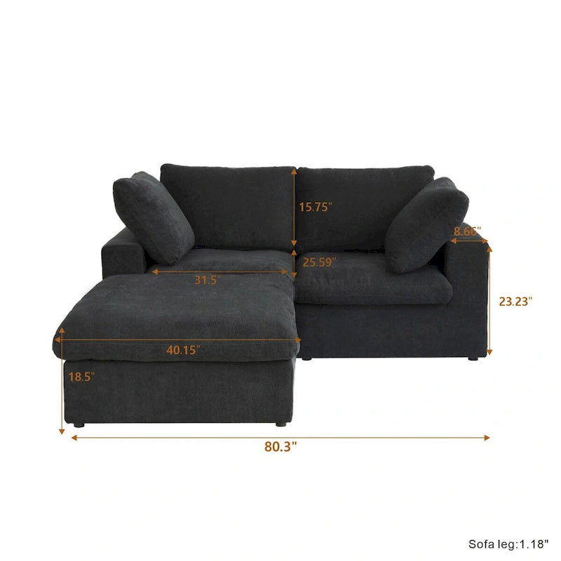 Sofá seccional modular en forma de L negro / caqui / gris / blanco con otomana de almacenamiento, 2 plazas