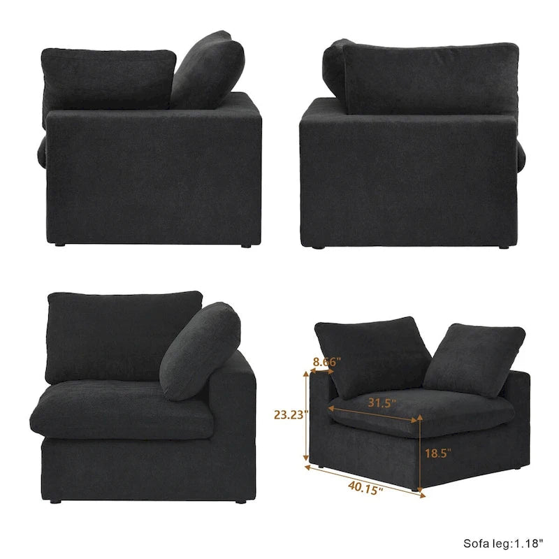 Sofá seccional modular en forma de L negro / caqui / gris / blanco con otomana de almacenamiento, 2 plazas