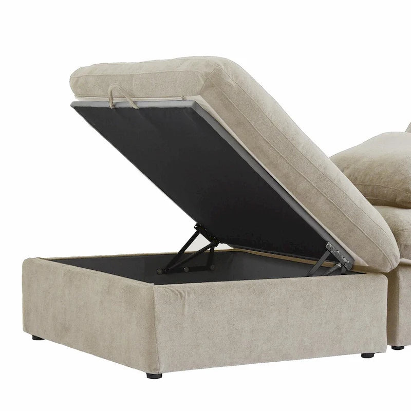 Sofá seccional modular en forma de L negro / caqui / gris / blanco con otomana de almacenamiento, 2 plazas