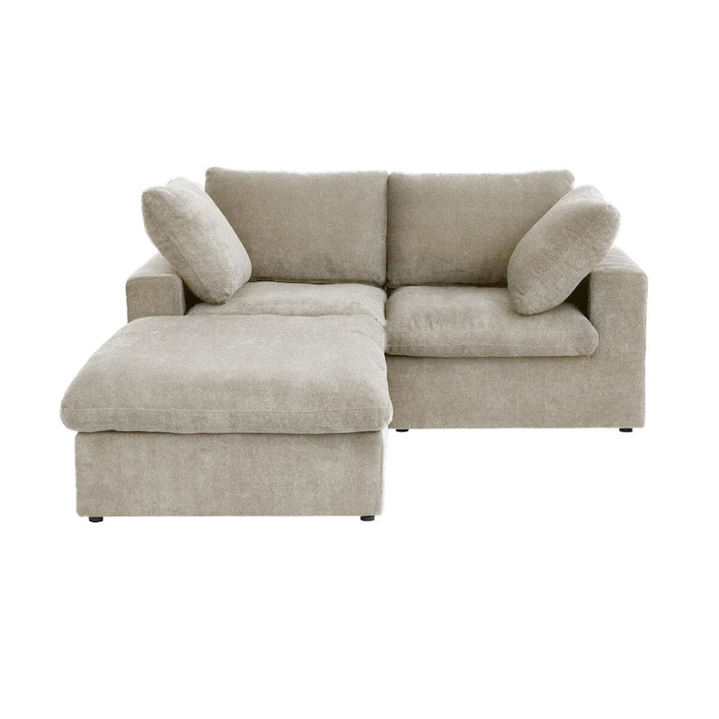 Sofá seccional modular en forma de L negro / caqui / gris / blanco con otomana de almacenamiento, 2 plazas