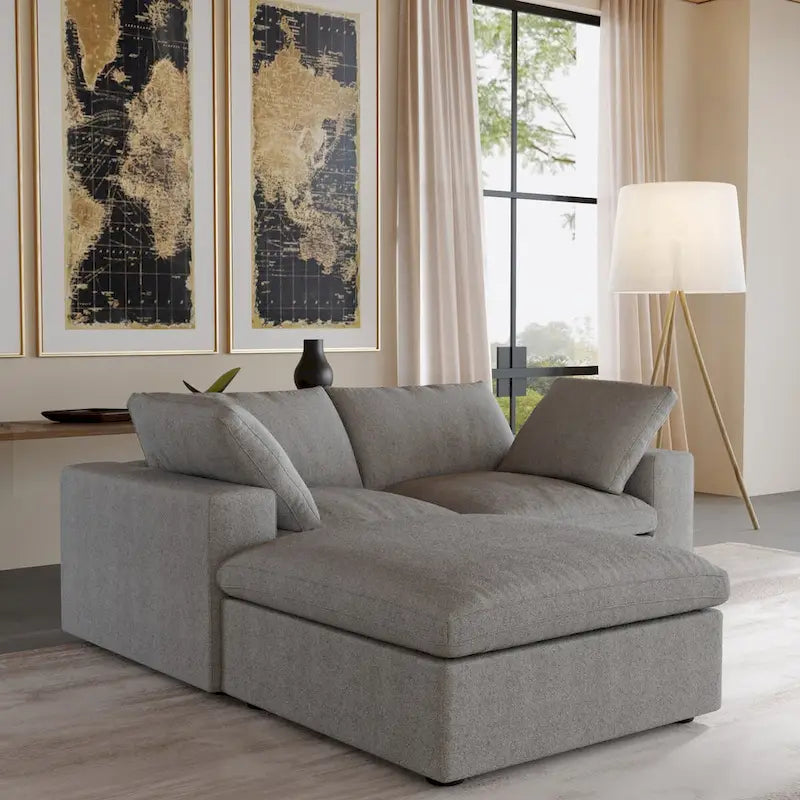 Sofá seccional modular en forma de L negro / caqui / gris / blanco con otomana de almacenamiento, 2 plazas