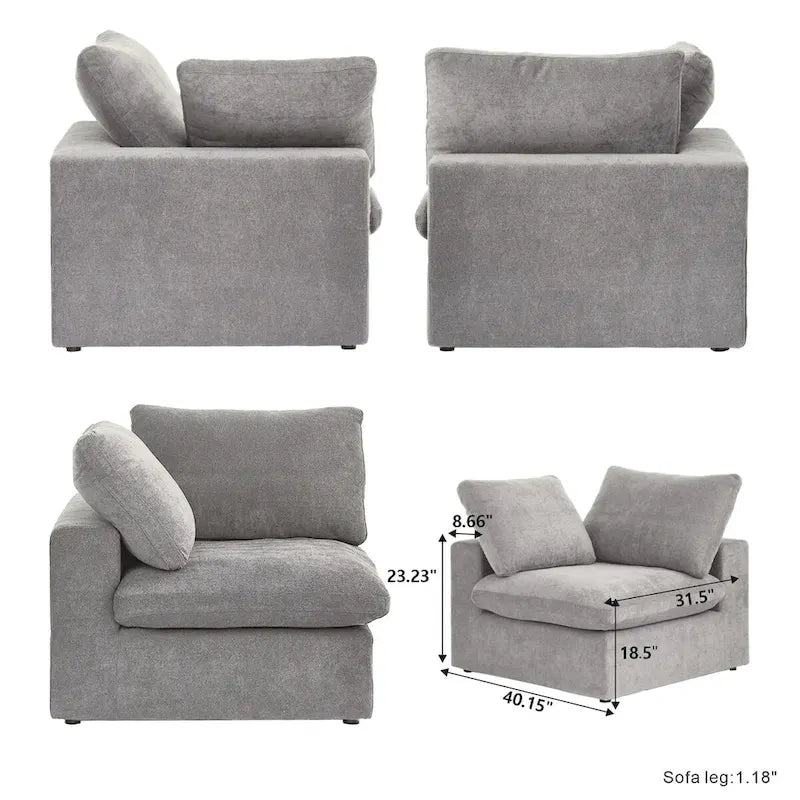 Sofá seccional modular en forma de L negro / caqui / gris / blanco con otomana de almacenamiento, 2 plazas