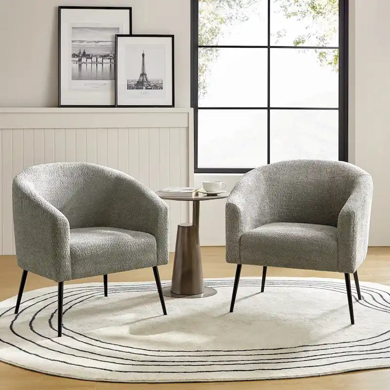 Sillón con base de metal, chenilla, juego de 2 – Gris / Negro / Amarillo / Marfil / Óxido