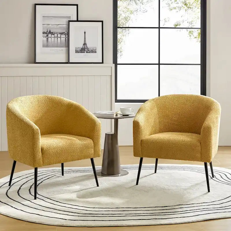 Sillón con base de metal, chenilla, juego de 2 – Gris / Negro / Amarillo / Marfil / Óxido