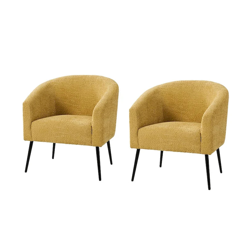 Sillón con base de metal, chenilla, juego de 2 – Gris / Negro / Amarillo / Marfil / Óxido