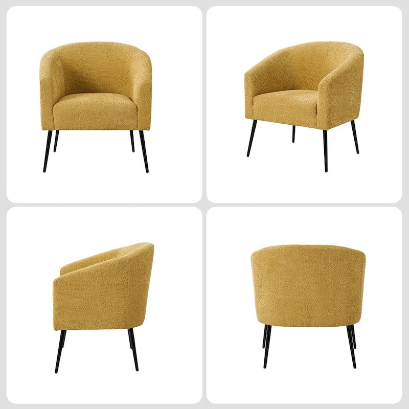 Sillón con base de metal, chenilla, juego de 2 – Gris / Negro / Amarillo / Marfil / Óxido