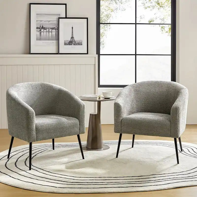 Sillón con base de metal, chenilla, juego de 2 – Gris / Negro / Amarillo / Marfil / Óxido
