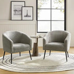 Sillón con base de metal, chenilla, juego de 2 – Gris / Negro / Amarillo / Marfil / Óxido