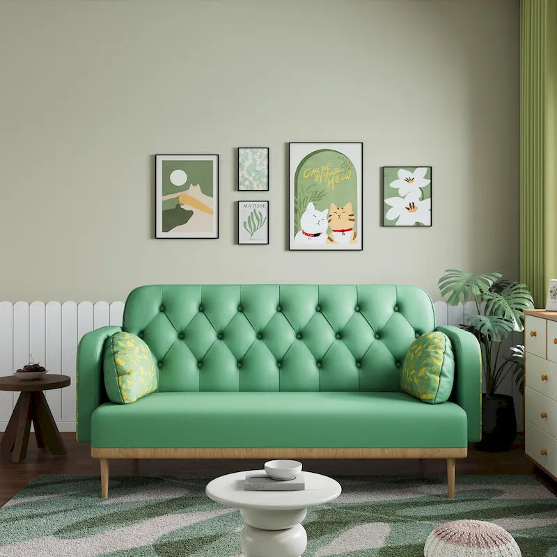Sofá de dos plazas con diseño de tulipanes en rosa y verde
