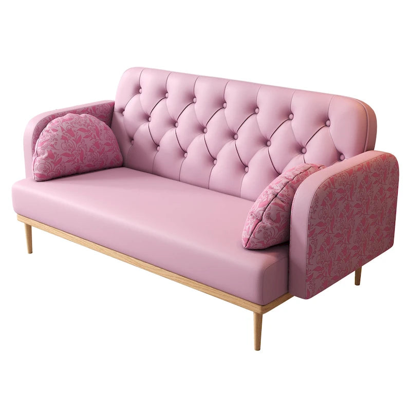 Sofá de dos plazas con diseño de tulipanes en rosa y verde