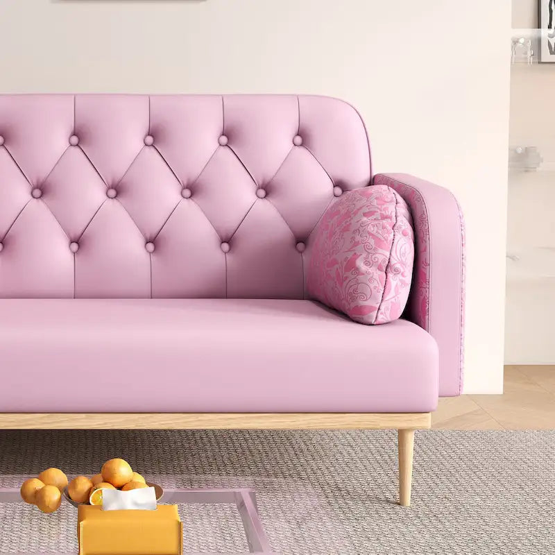Sofá de dos plazas con diseño de tulipanes en rosa y verde