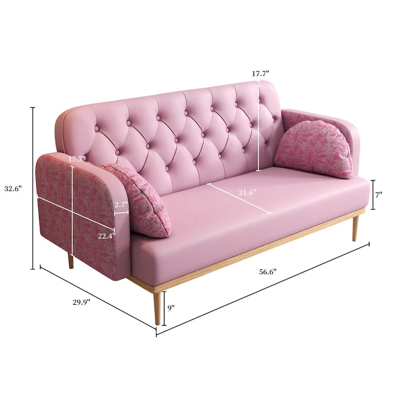 Sofá de dos plazas con diseño de tulipanes en rosa y verde