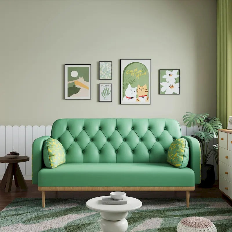 Sofá de dos plazas con diseño de tulipanes en rosa y verde