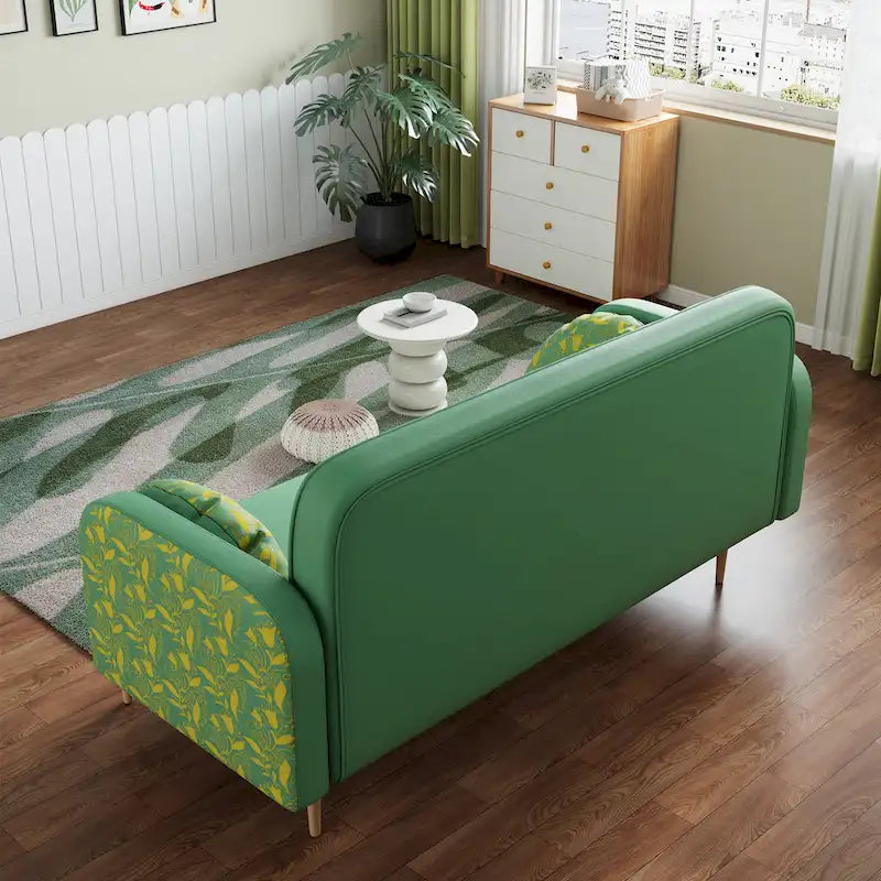 Sofá de dos plazas con diseño de tulipanes en rosa y verde