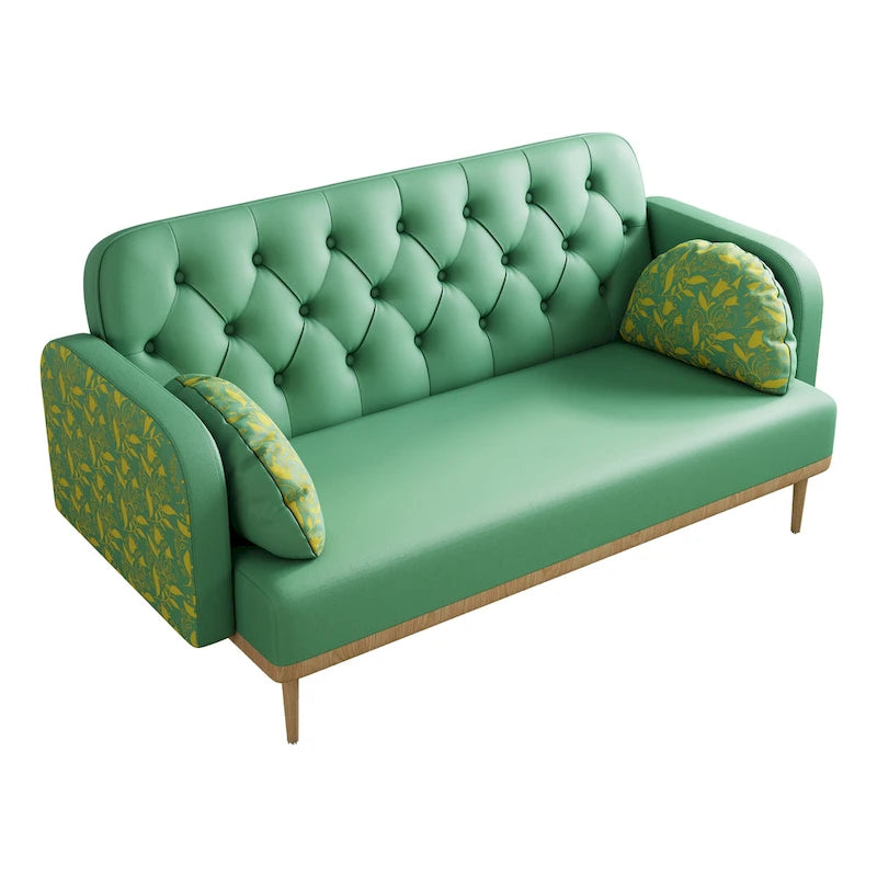 Sofá de dos plazas con diseño de tulipanes en rosa y verde