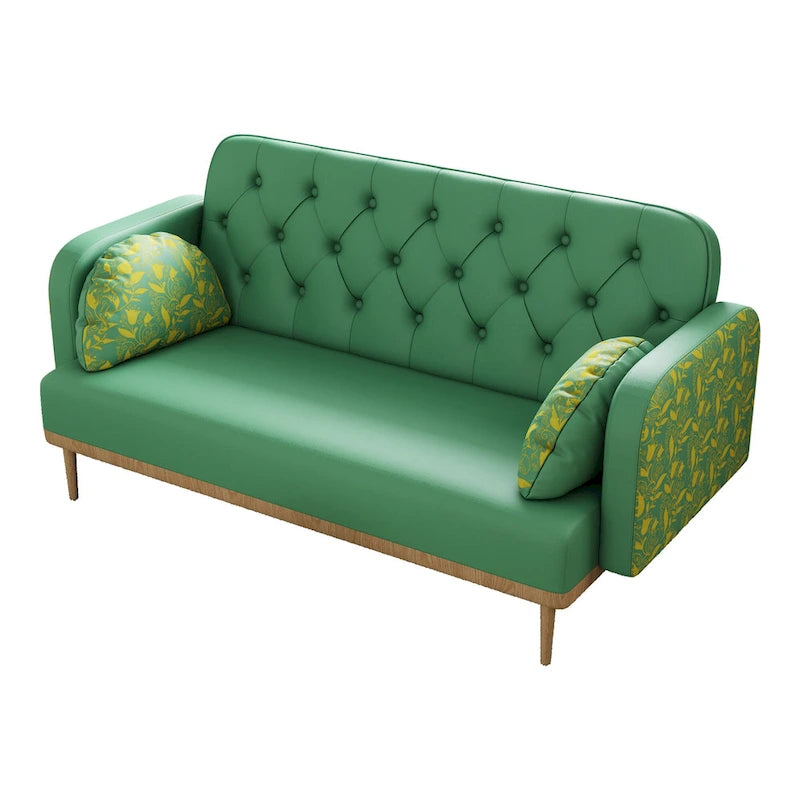 Sofá de dos plazas con diseño de tulipanes en rosa y verde