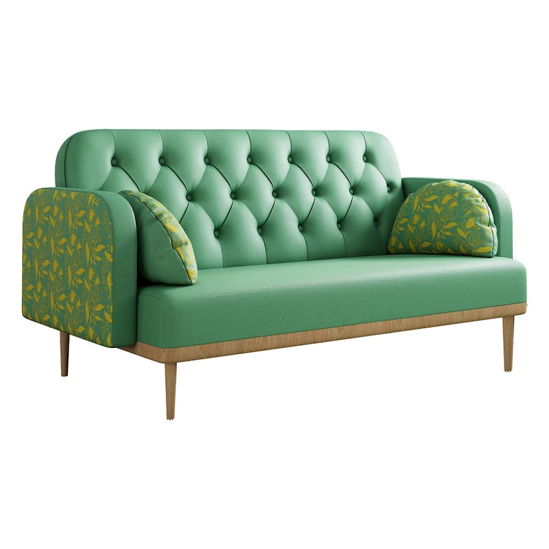 Sofá de dos plazas con diseño de tulipanes en rosa y verde