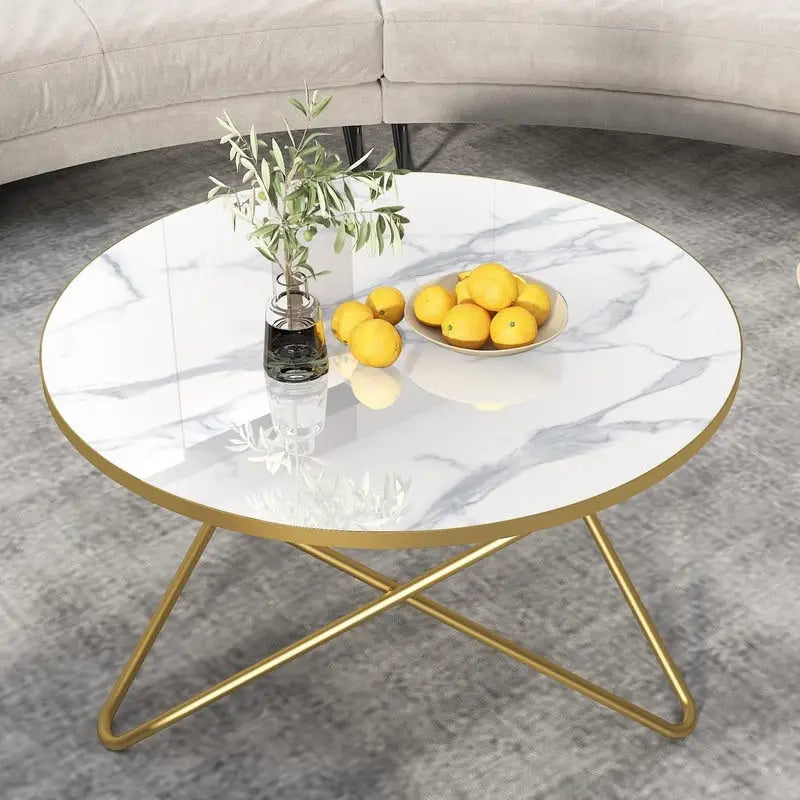 Mesa de centro redonda – Patrón de mármol, vidrio templado, 3 colores