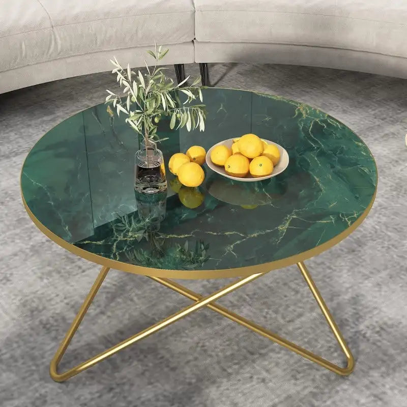Mesa de centro redonda – Patrón de mármol, vidrio templado, 3 colores