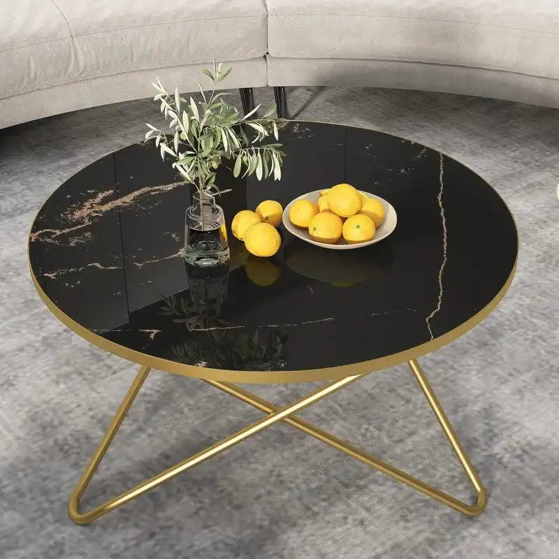 Mesa de centro redonda – Patrón de mármol, vidrio templado, 3 colores