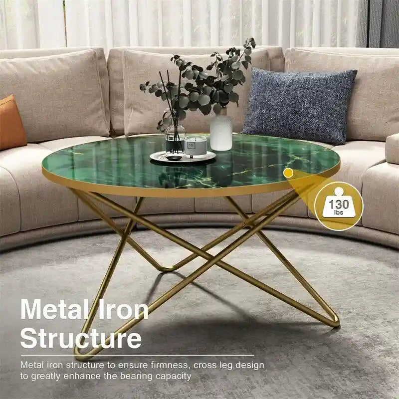 Mesa de centro redonda – Patrón de mármol, vidrio templado, 3 colores