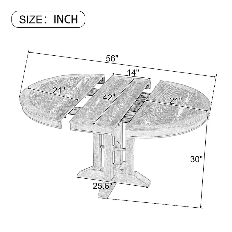 Mesa de comedor de granja Mesa redonda extensible para cocina, comedor