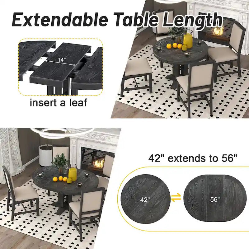 Mesa de comedor de granja Mesa redonda extensible para cocina, comedor