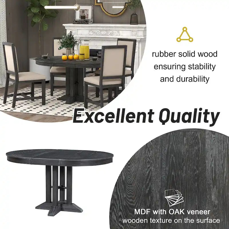 Mesa de comedor de granja Mesa redonda extensible para cocina, comedor
