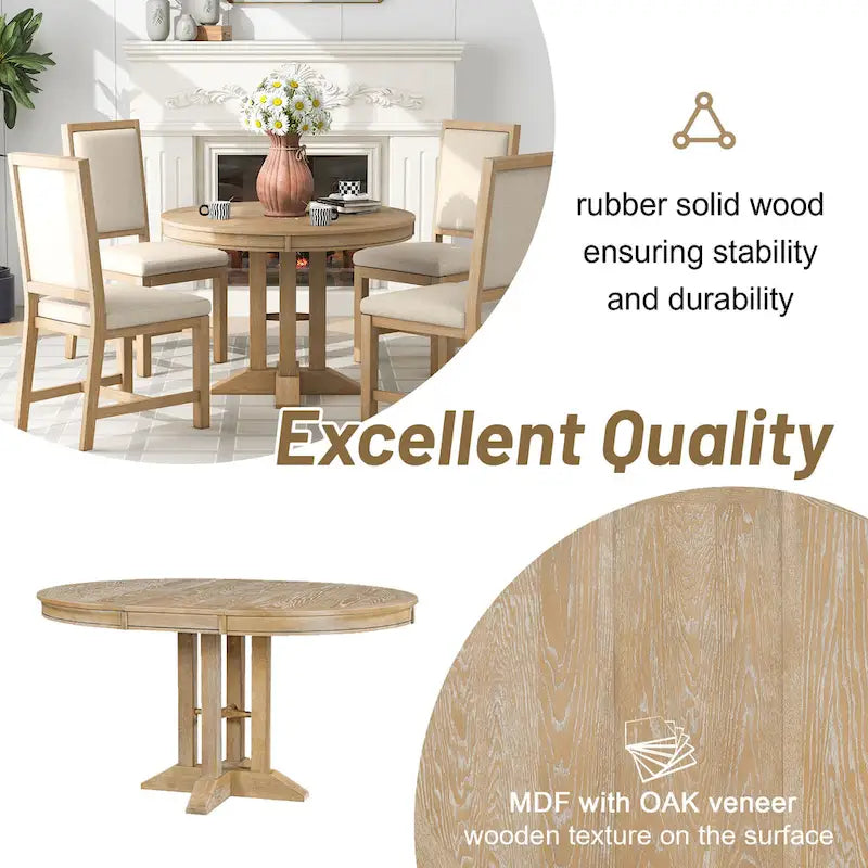 Mesa de comedor de granja Mesa redonda extensible para cocina, comedor
