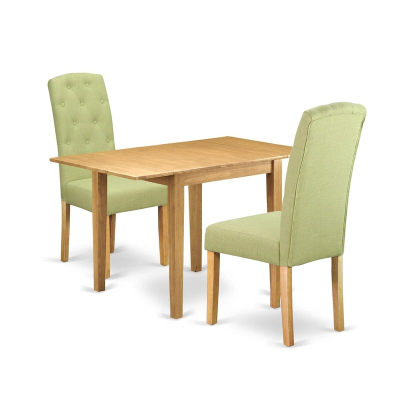Juego de comedor de 3 piezas de lino verde lima y roble, para 2 personas