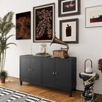 Aparador de 4 puertas negro de 60", estilo oriental, 1 unidad