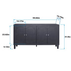 Aparador de 4 puertas negro de 60", estilo oriental, 1 unidad