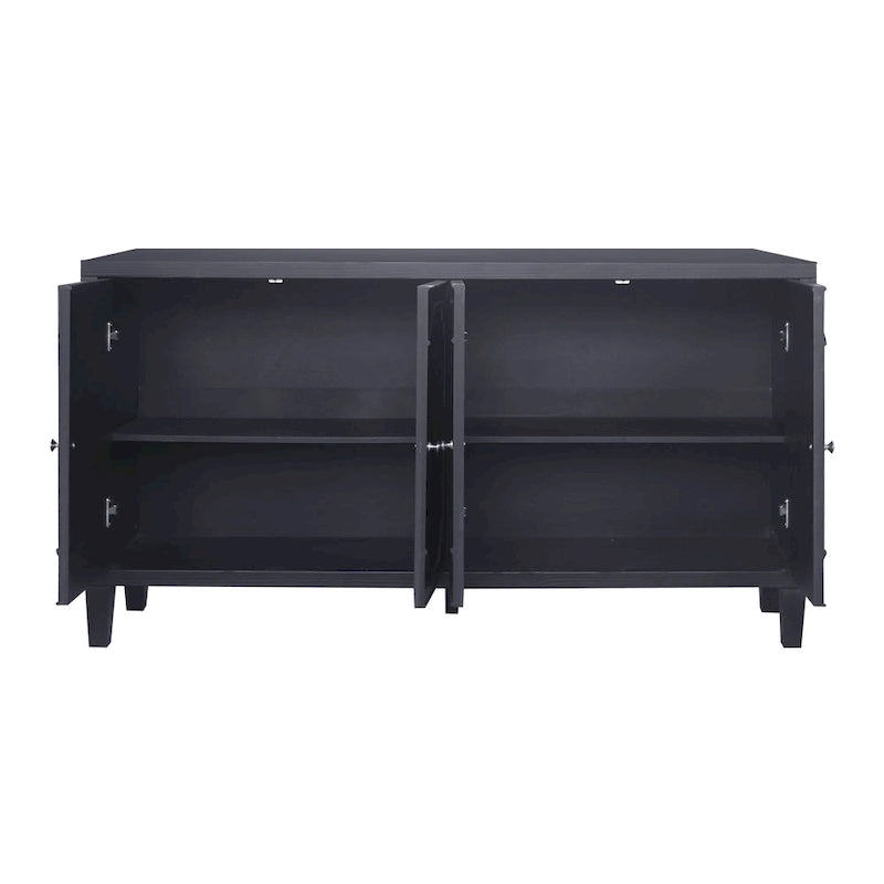 Aparador de 4 puertas negro de 60", estilo oriental, 1 unidad