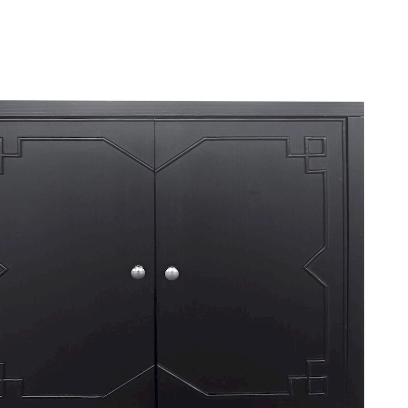 Aparador de 4 puertas negro de 60", estilo oriental, 1 unidad