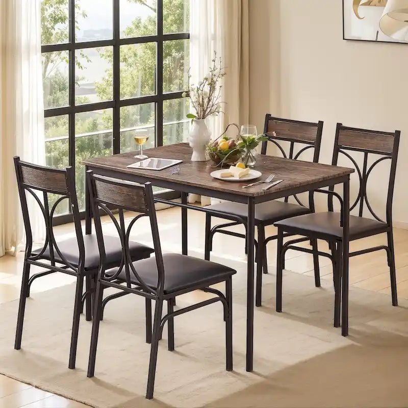 Juego de comedor de 5 piezas rústico marrón, para 4 personas